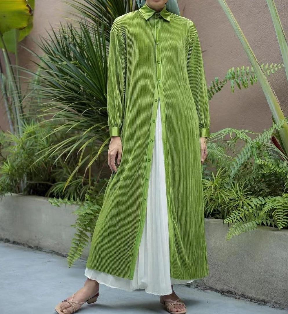 Pleated button down abaya dress - Try Modest Limited