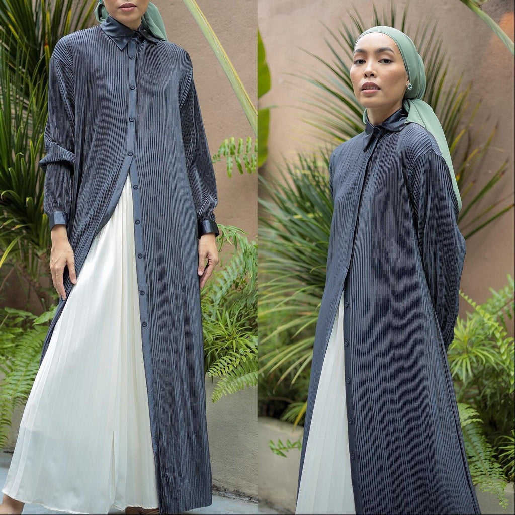 Pleated button down abaya dress - Try Modest Limited