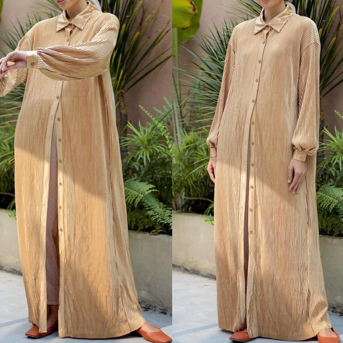 Pleated button down abaya dress - Try Modest Limited