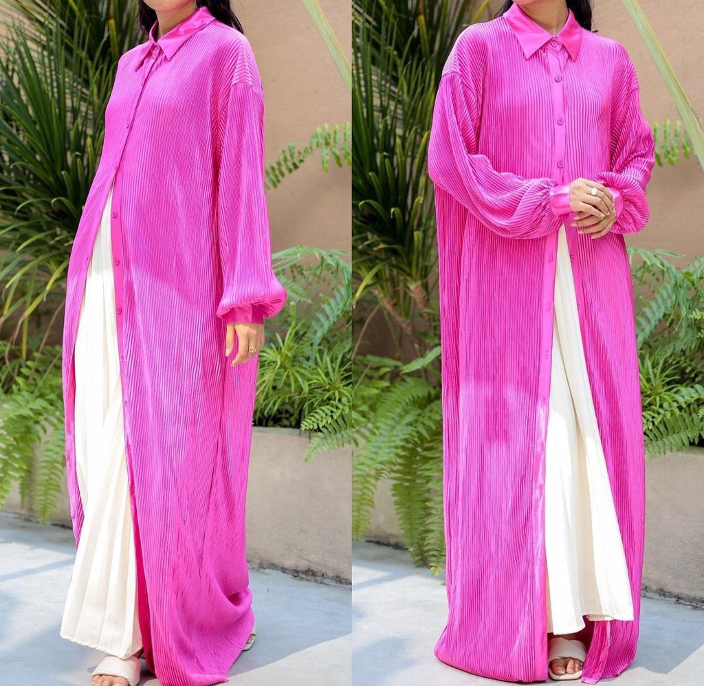 Pleated button down abaya dress - Try Modest Limited