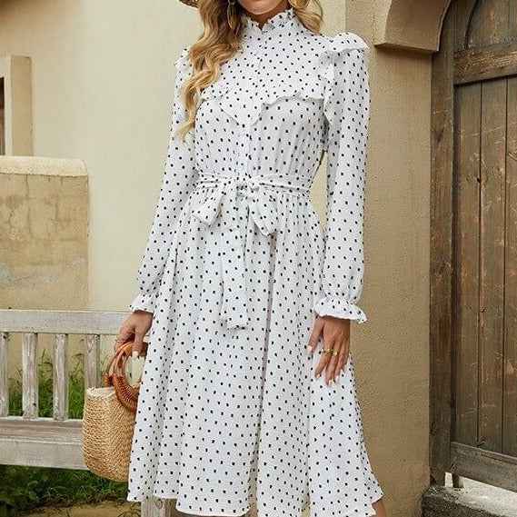 Polka dot A line dress- Full sleeve autumn dress - Try Modest Limited