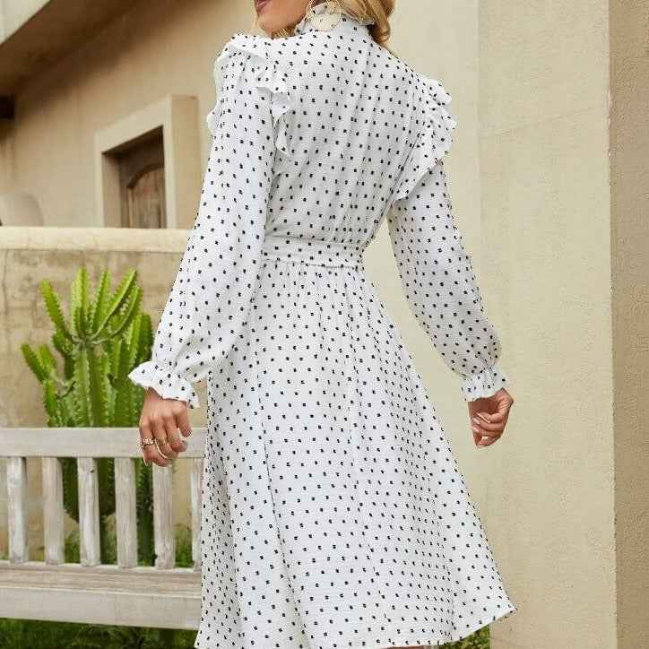 Polka dot A line dress- Full sleeve autumn dress - Try Modest Limited