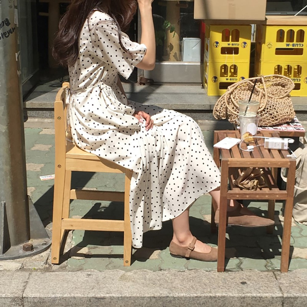 Polka dot summer vintage style O-Neck dress - Try Modest Limited