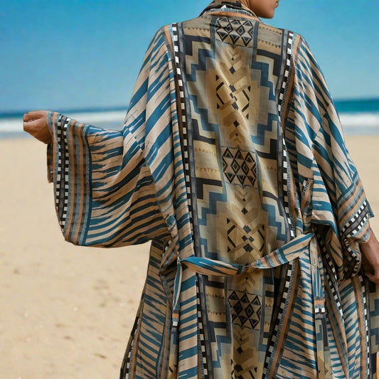 Printed Long Sleeve Bohemian Kimono - Try Modest Limited 