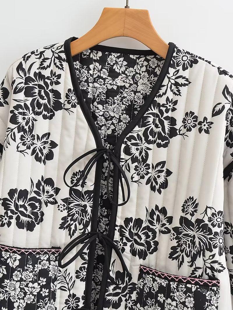 Printed V-neck European style coat - Try Modest Limited