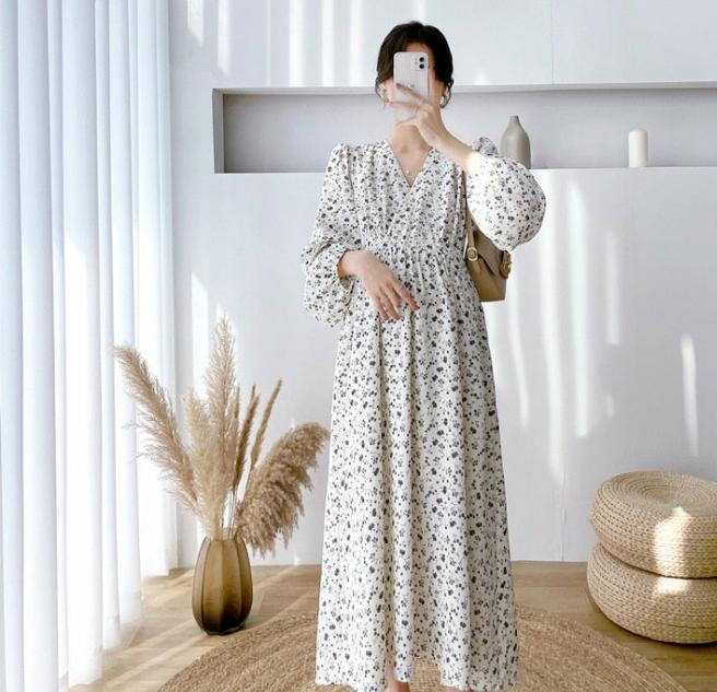 Printed maternity chiffon dress-suitable for Spring/Autumn - Try Modest Limited