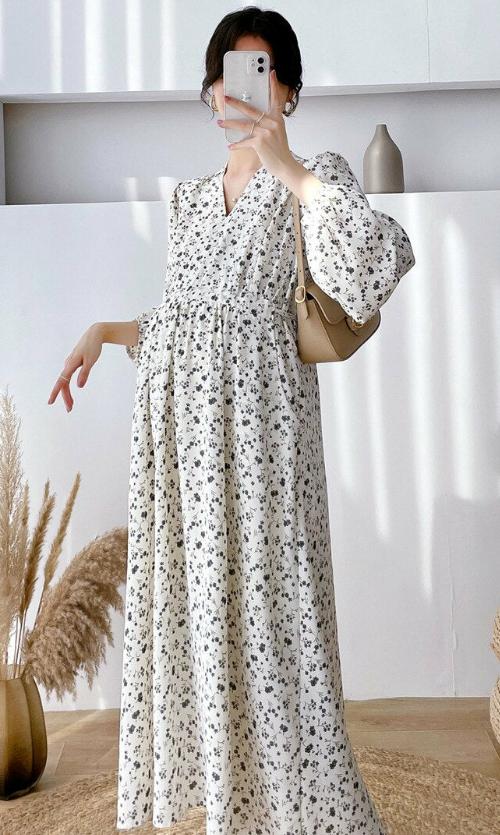 Printed maternity chiffon dress-suitable for Spring/Autumn - Try Modest Limited
