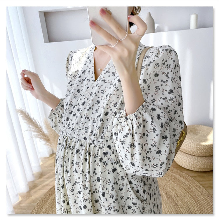 Printed maternity chiffon dress-suitable for Spring/Autumn - Try Modest Limited