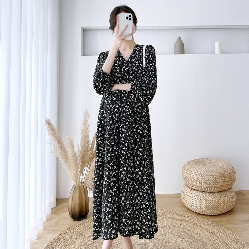 Printed maternity chiffon dress-suitable for Spring/Autumn - Try Modest Limited
