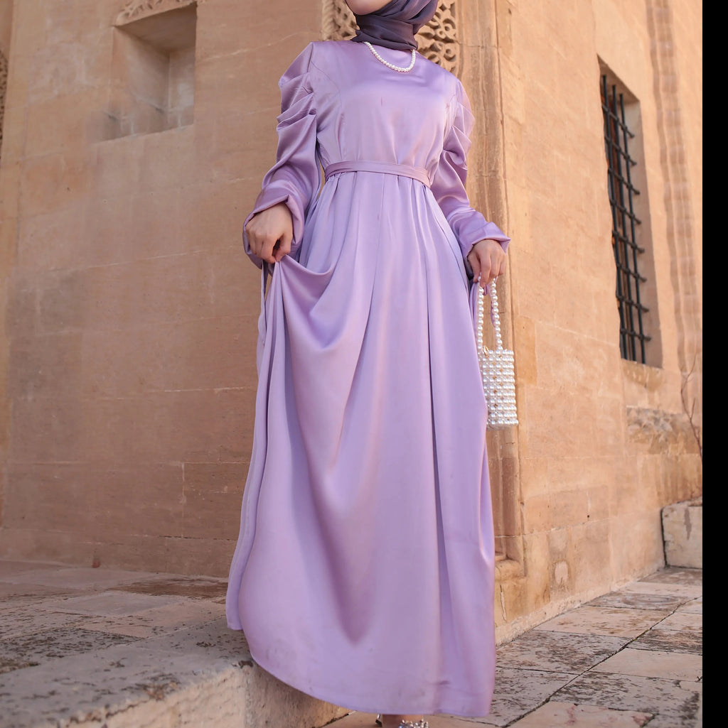 Ribbon-style evening dress with Balloon sleeve - Try Modest Limited