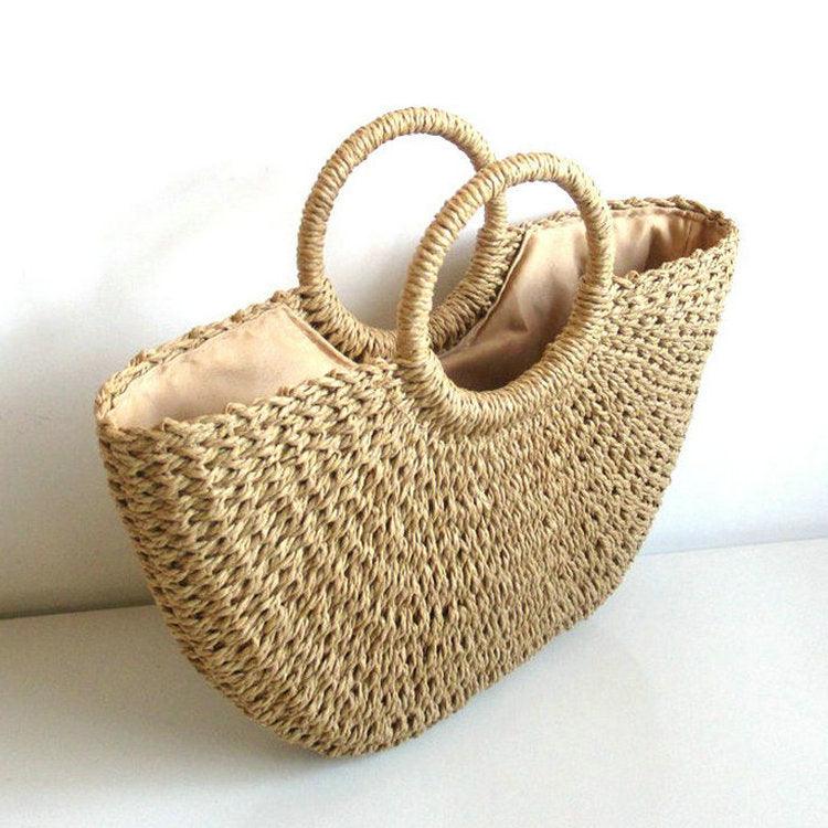 Round bucket woven holiday beach bag - Try Modest Limited