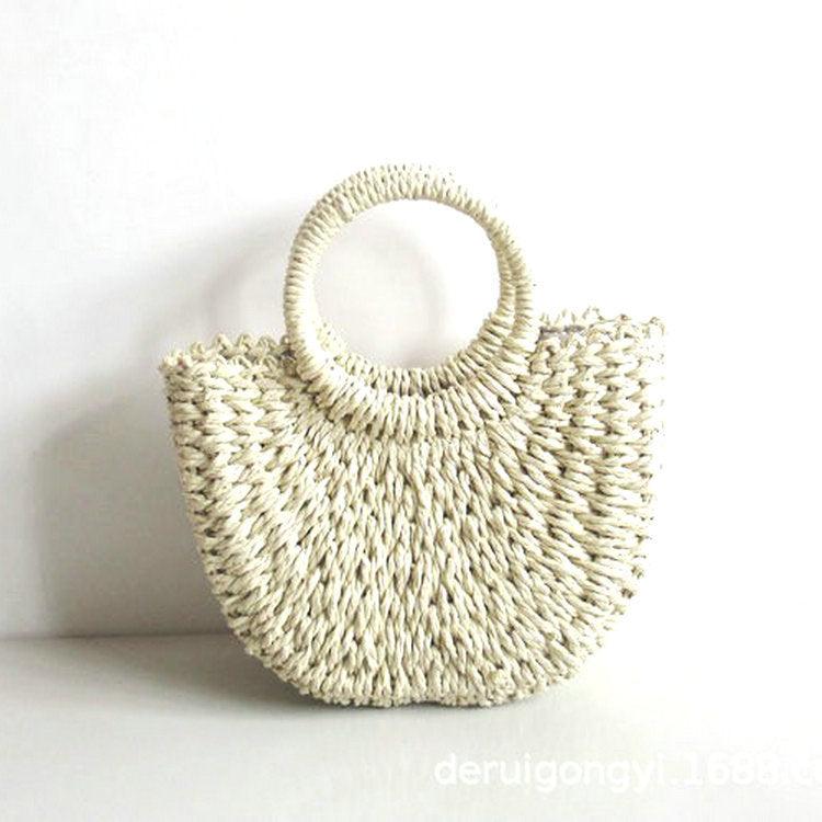 Round bucket woven holiday beach bag - Try Modest Limited