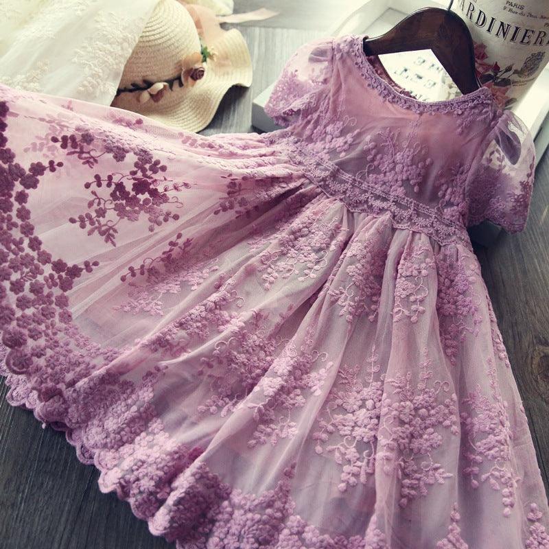 Short sleeve girls dress with lace - Try Modest Limited 