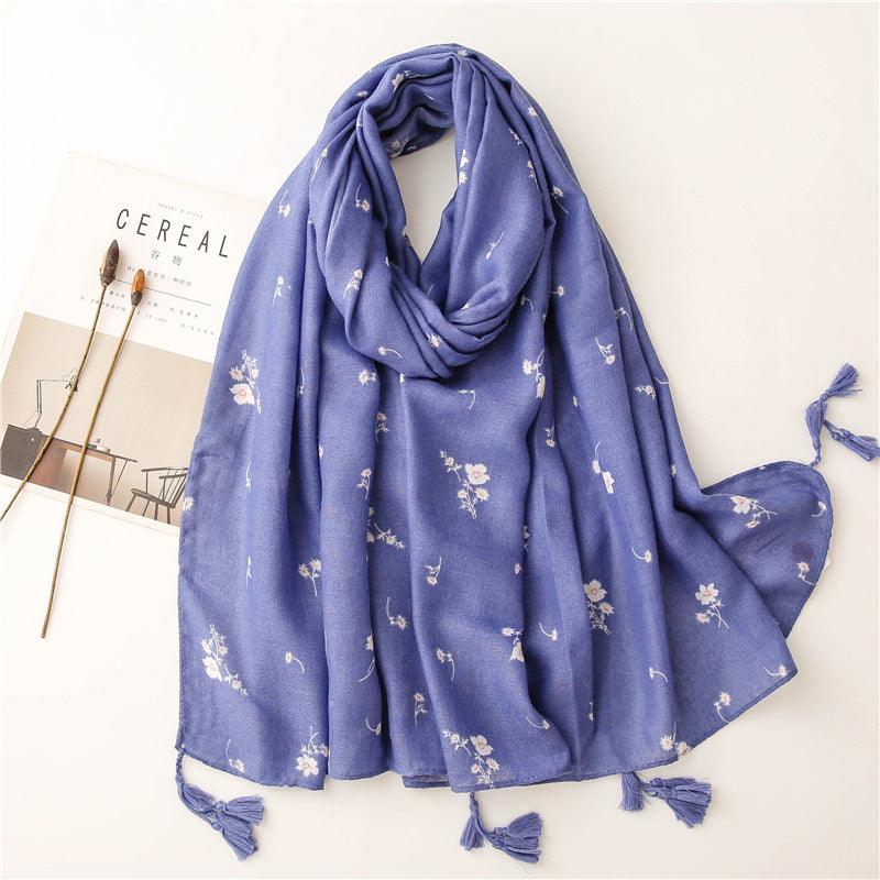 Sky Blue Garden Floral Tassel Shawls - Try Modest Limited