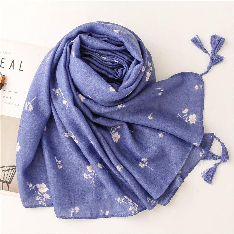 Sky Blue Garden Floral Tassel Shawls - Try Modest Limited 