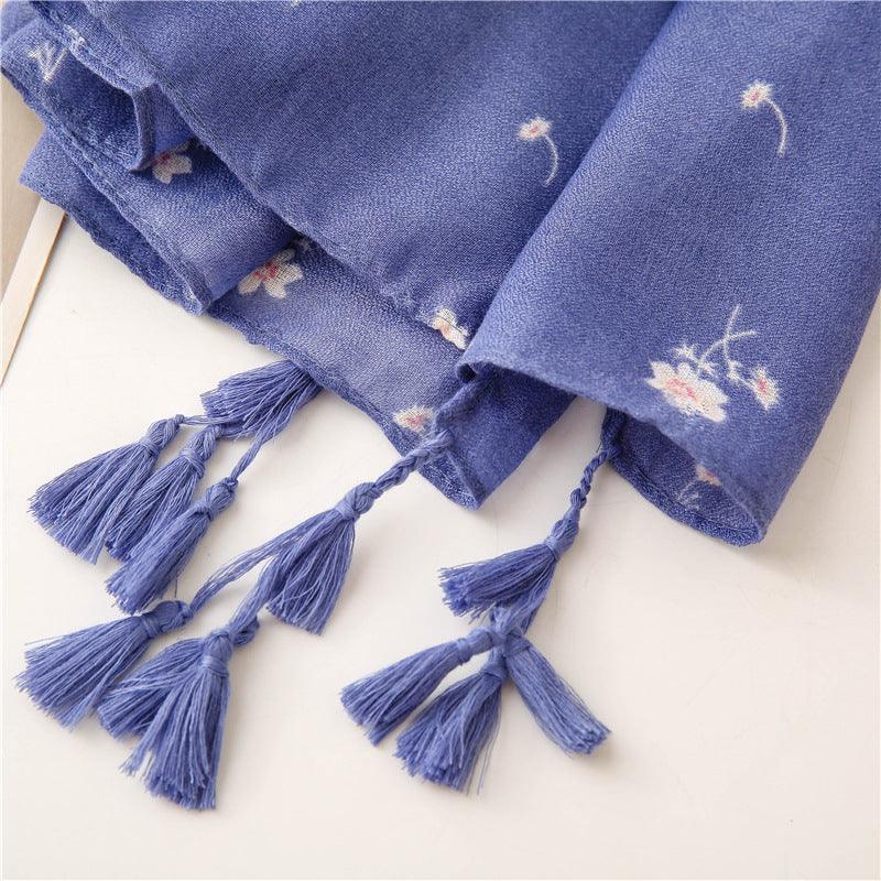 Sky Blue Garden Floral Tassel Shawls - Try Modest Limited 