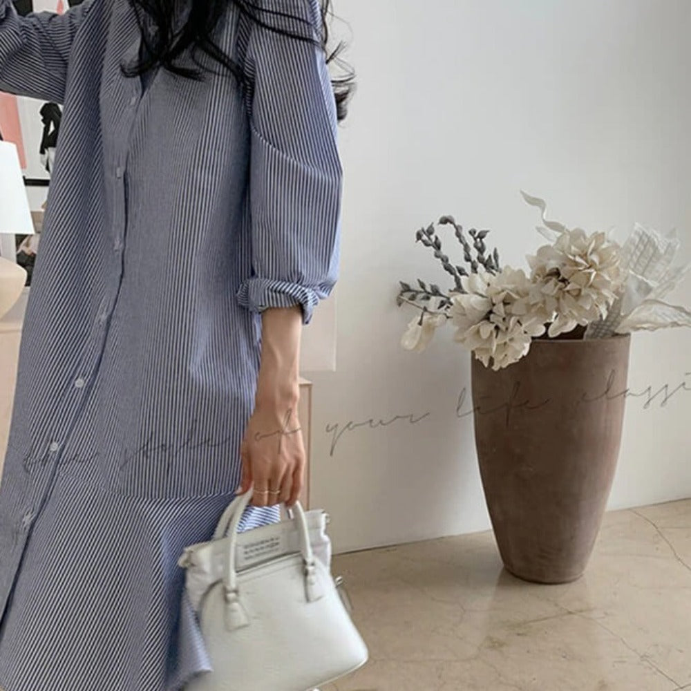 Striped ruffle Long sleeve Summer dress for Women - Try Modest Limited