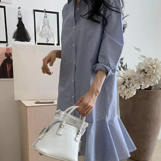 Striped ruffle Long sleeve Summer dress for Women - Try Modest Limited