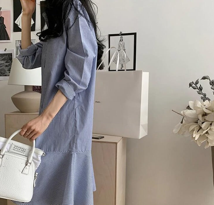 Striped ruffle Long sleeve Summer dress for Women - Try Modest Limited