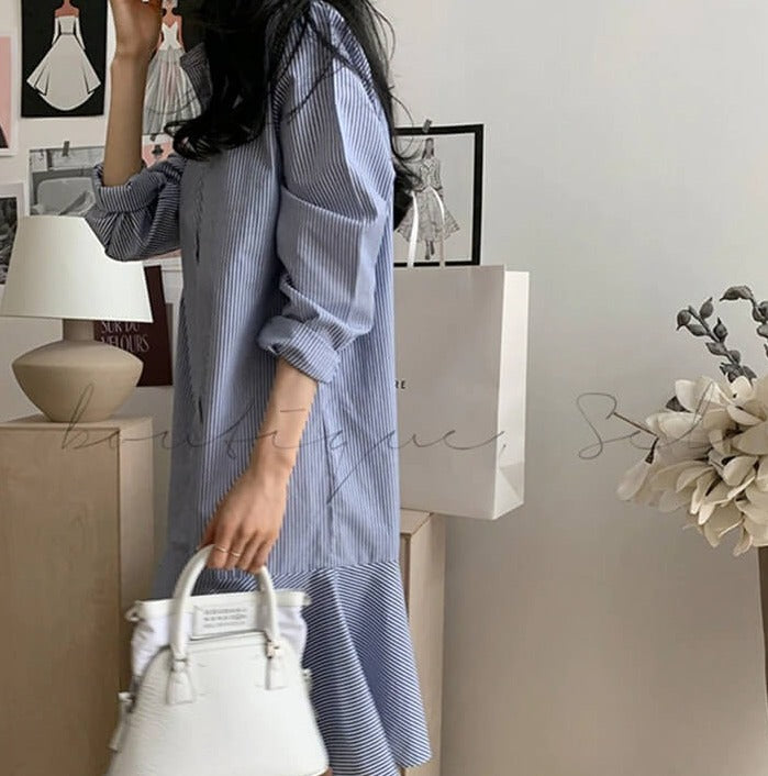 Striped ruffle Long sleeve Summer dress for Women - Try Modest Limited