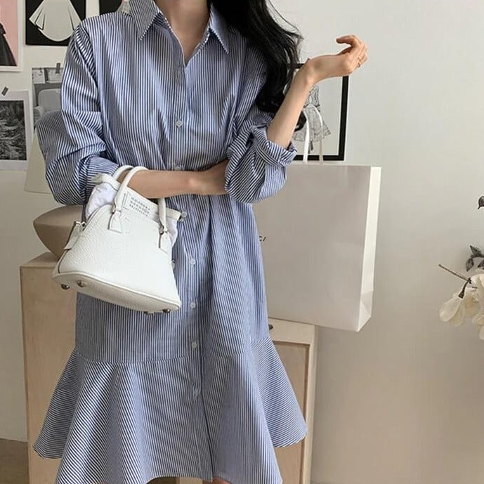 Striped ruffle Long sleeve Summer dress for Women - Try Modest Limited