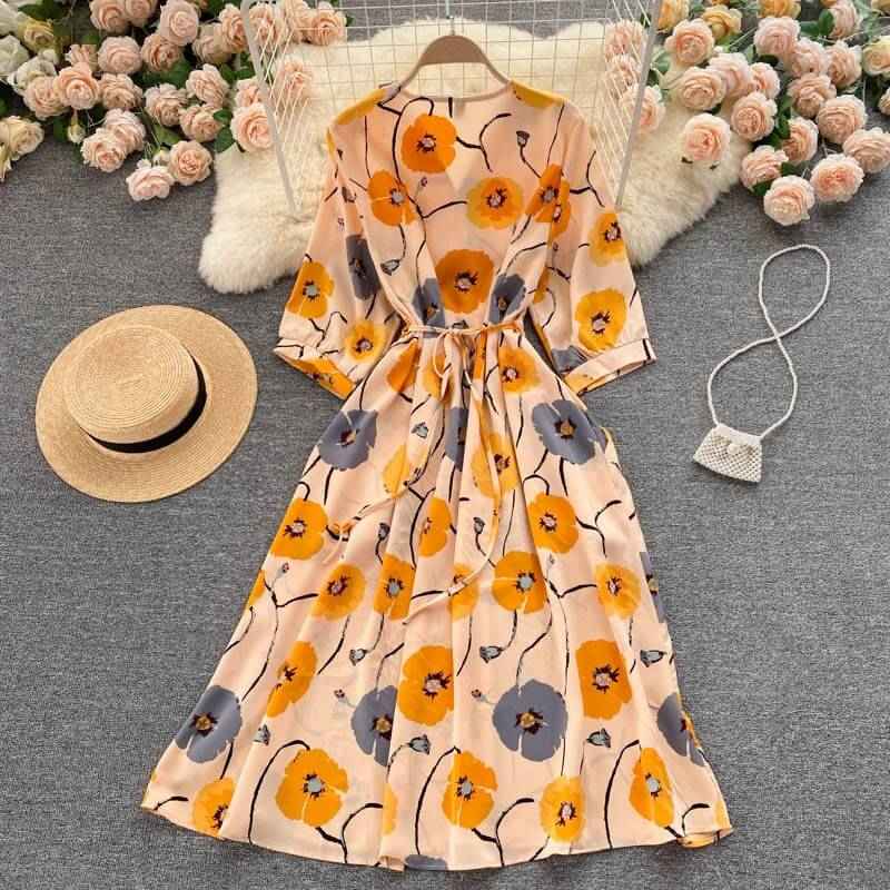 Sunflower summer Printed A-Line Silhouette dress - Try Modest Limited