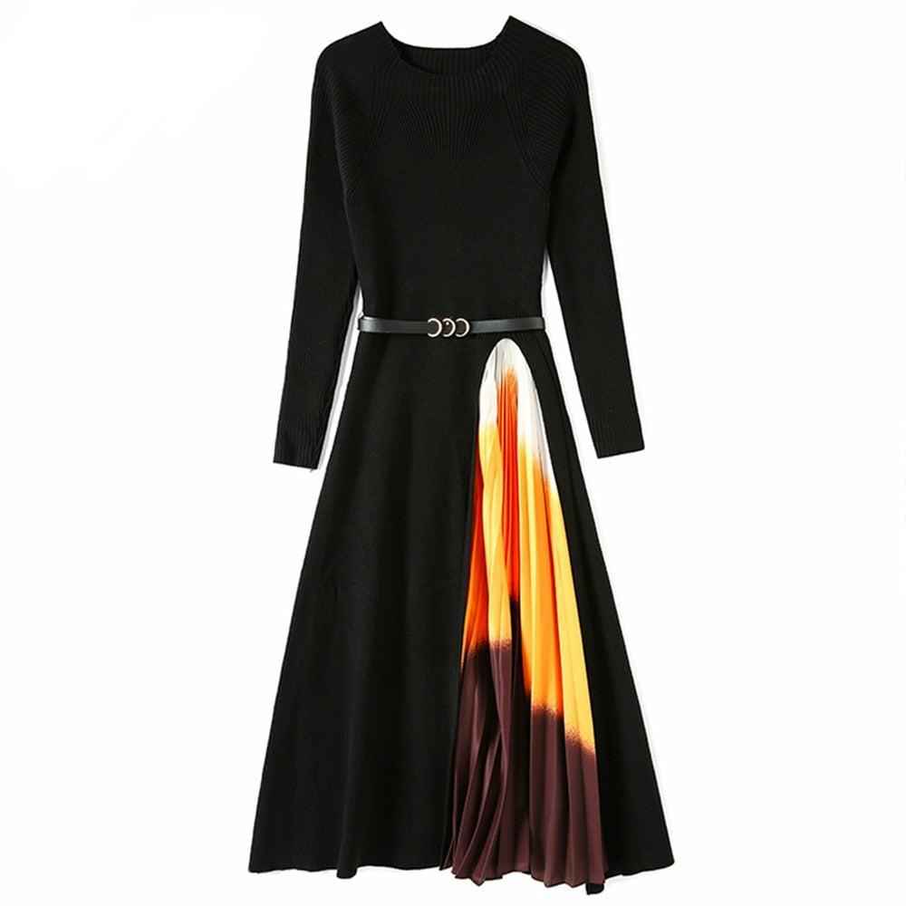 Winter O-Neck pleated full sleeve black dress for Women - Try Modest Limited