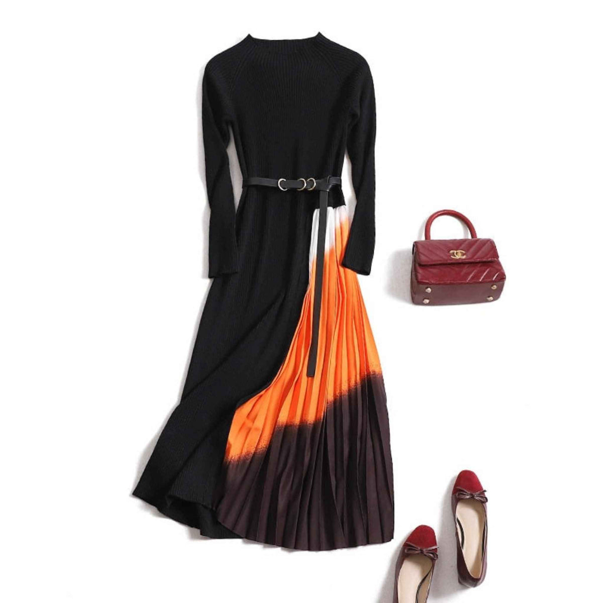 Winter O-Neck pleated full sleeve black dress for Women - Try Modest Limited