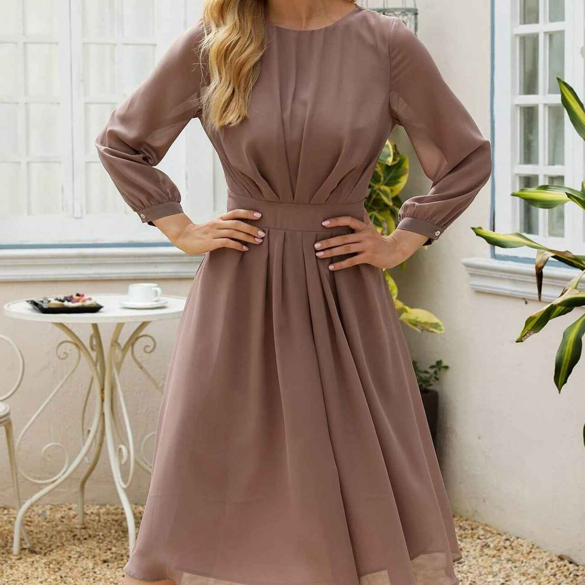 Women's Brown Midi A Line Dress - Try Modest Limited