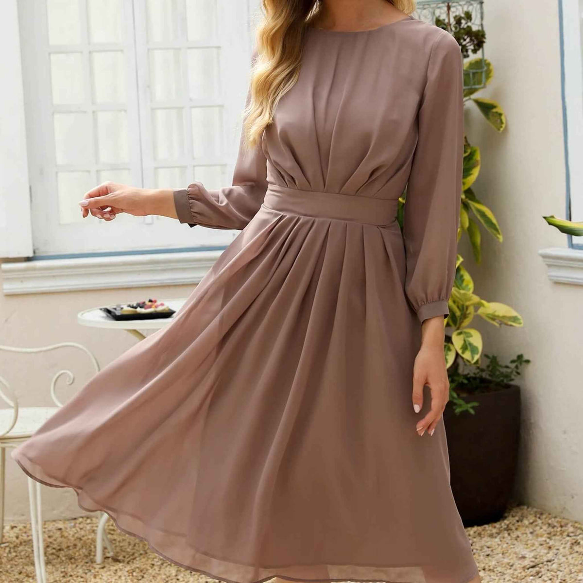 Women's Brown Midi A Line Dress - Try Modest Limited
