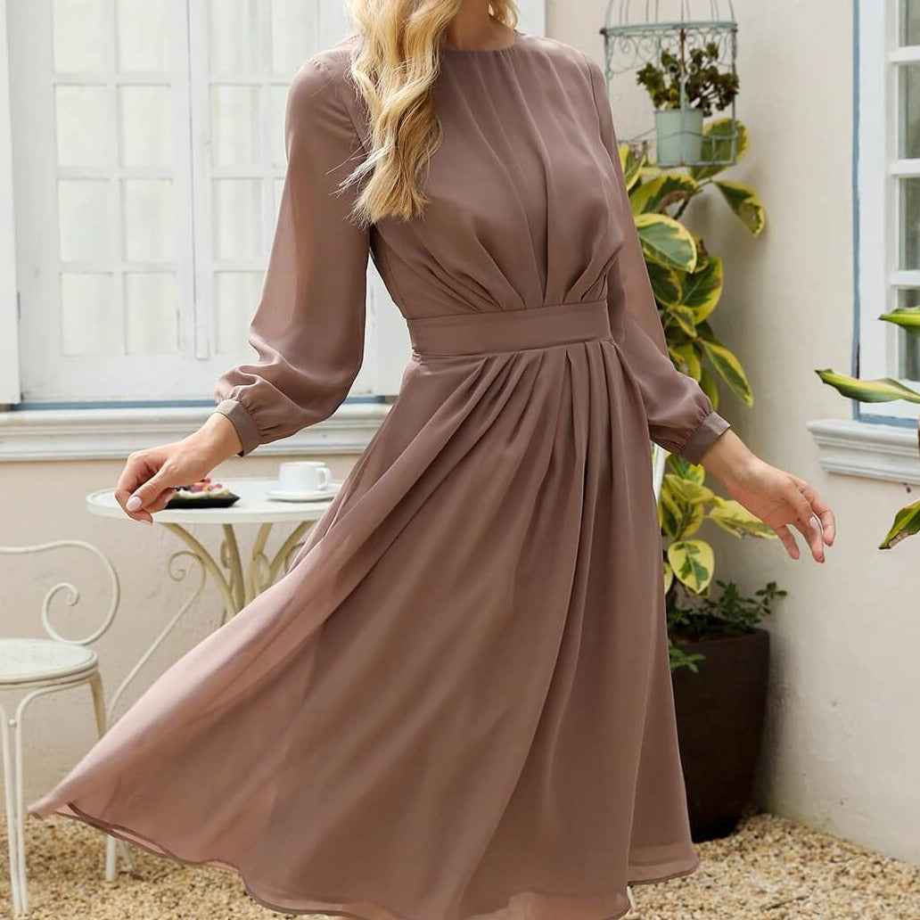 Women's Brown Midi A Line Dress - Try Modest Limited