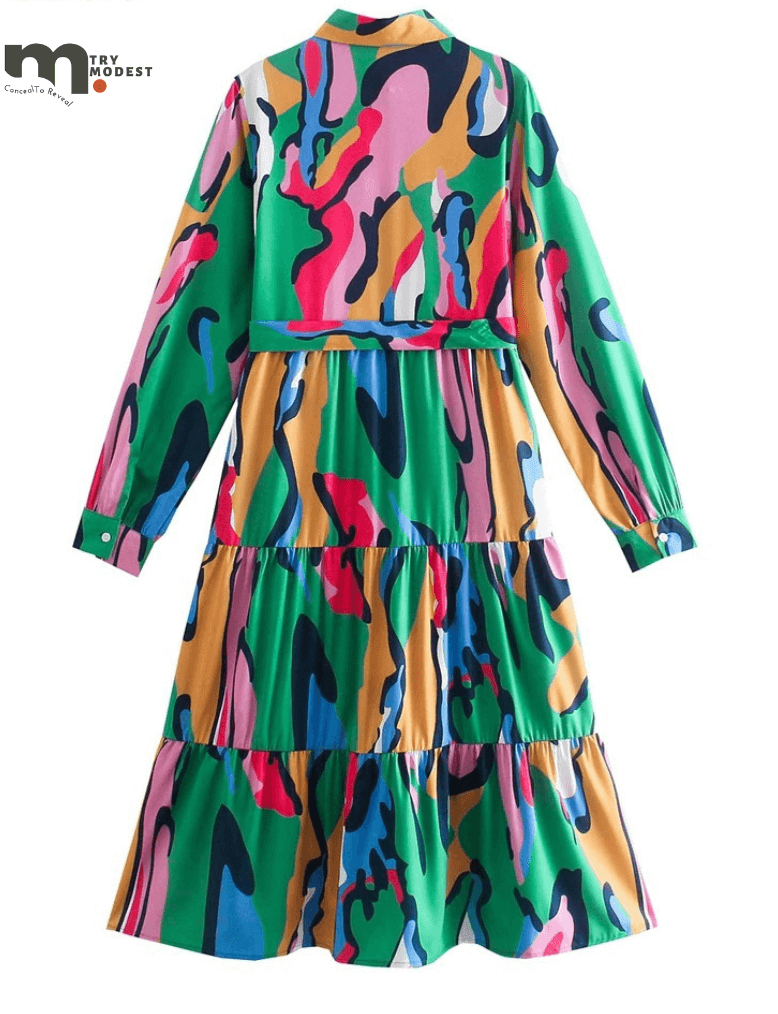 Women's Dress A line-Belt style with lantern sleeves - Try Modest Limited