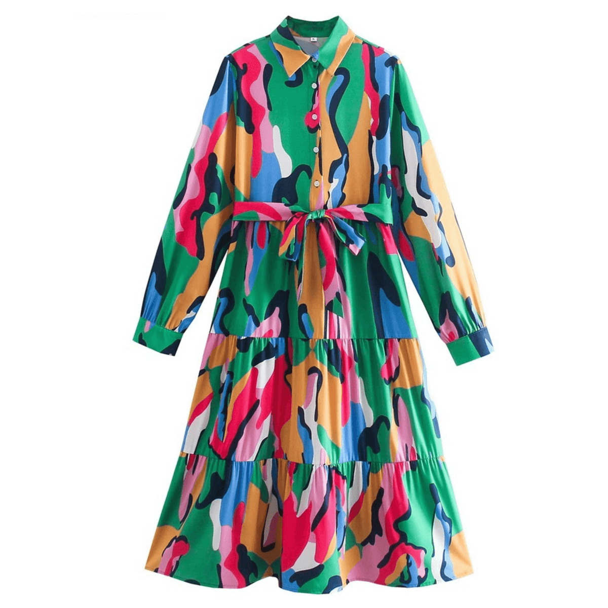 Women's Dress A line-Belt style with lantern sleeves - Try Modest Limited