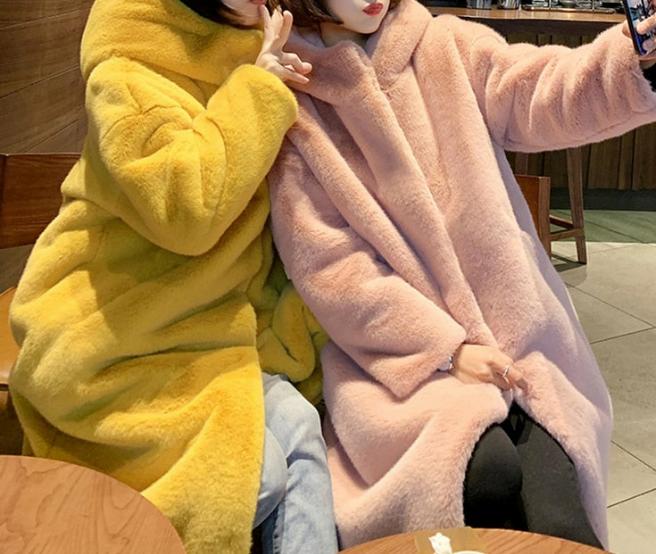 Women's Hooded Rabbit faux fur Long coat Thick and warm - Try Modest Limited