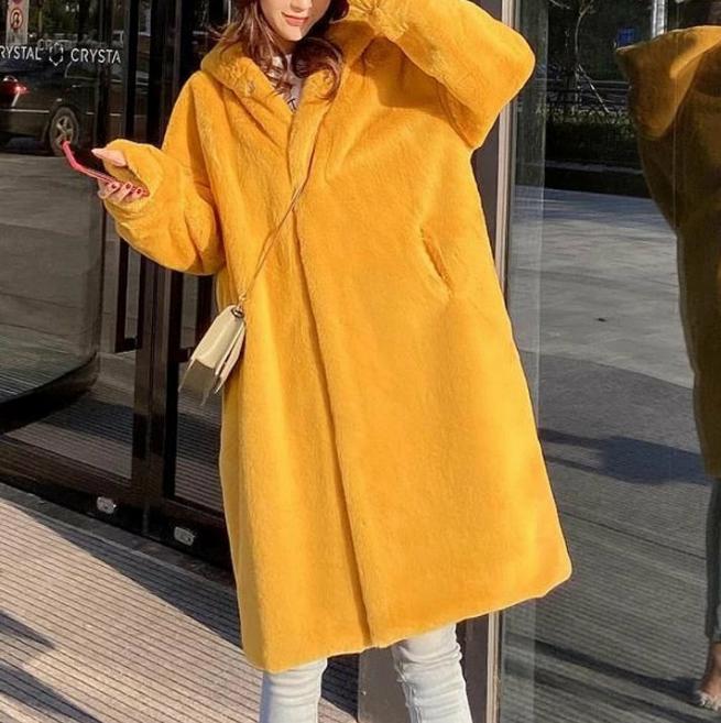 Women's Hooded Rabbit faux fur Long coat Thick and warm - Try Modest Limited