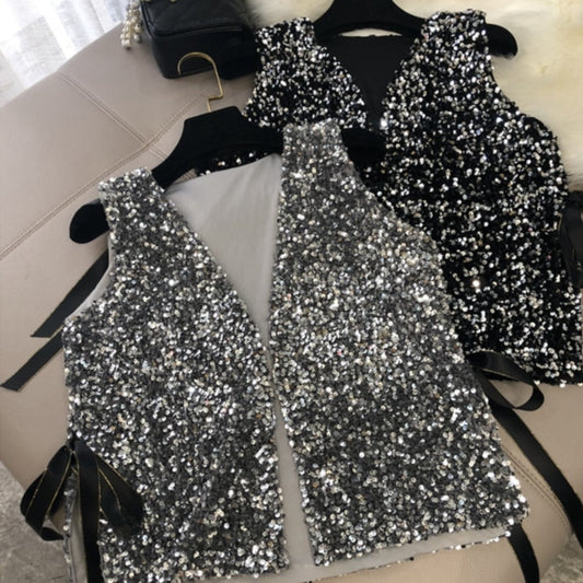 Silver sparkling sequin vest