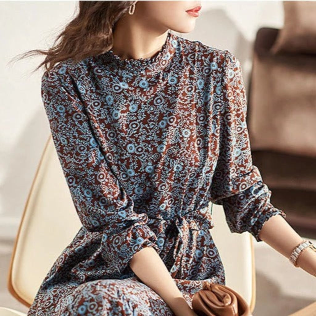 Women's long A line Floral dresses-Autumn - Try Modest Limited