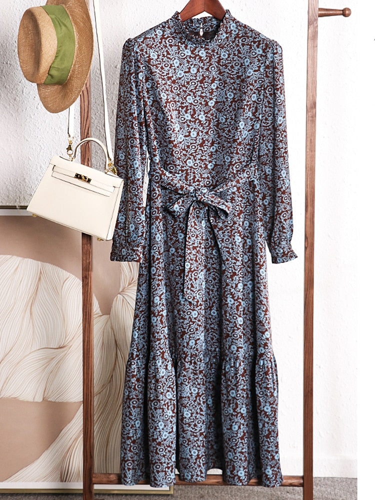 Women's long A line Floral dresses-Autumn - Try Modest Limited