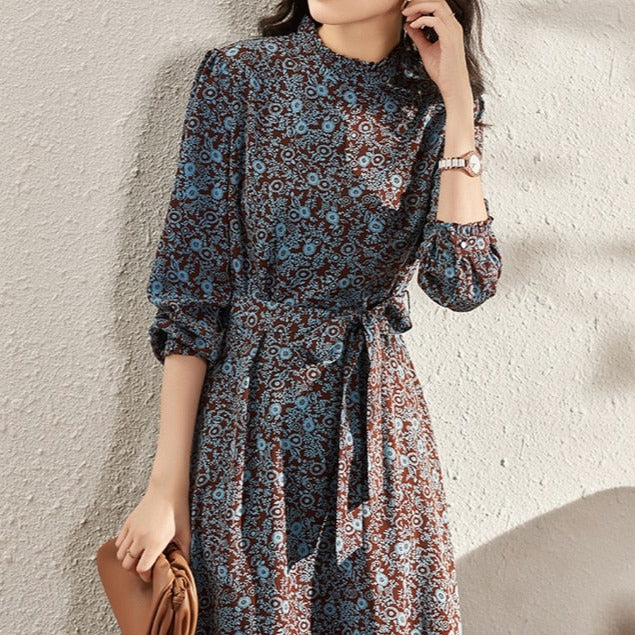 Women's long A line Floral dresses-Autumn - Try Modest Limited