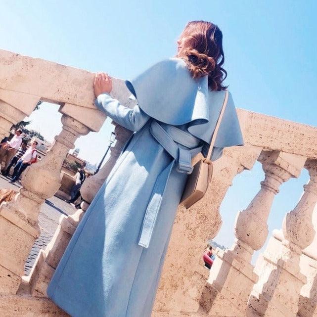 Woolen blend cape style mid-length Coat - Try Modest Limited