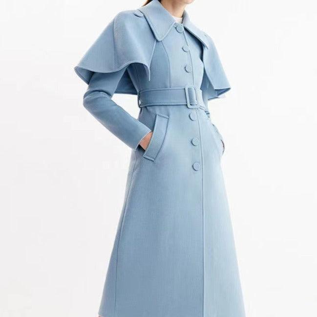 Woolen blend cape style mid-length Coat - Try Modest Limited