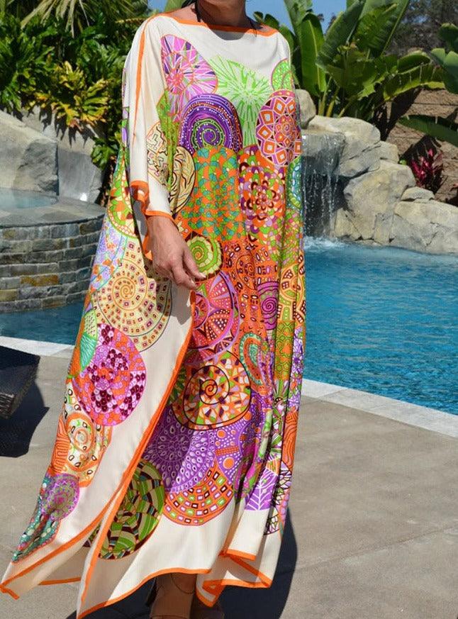 Colorful bohemian batsleeve beach dress - Try Modest Limited 