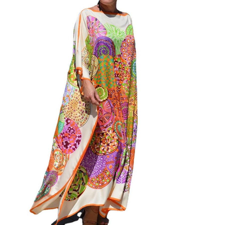 Colorful bohemian batsleeve beach dress - Try Modest Limited 