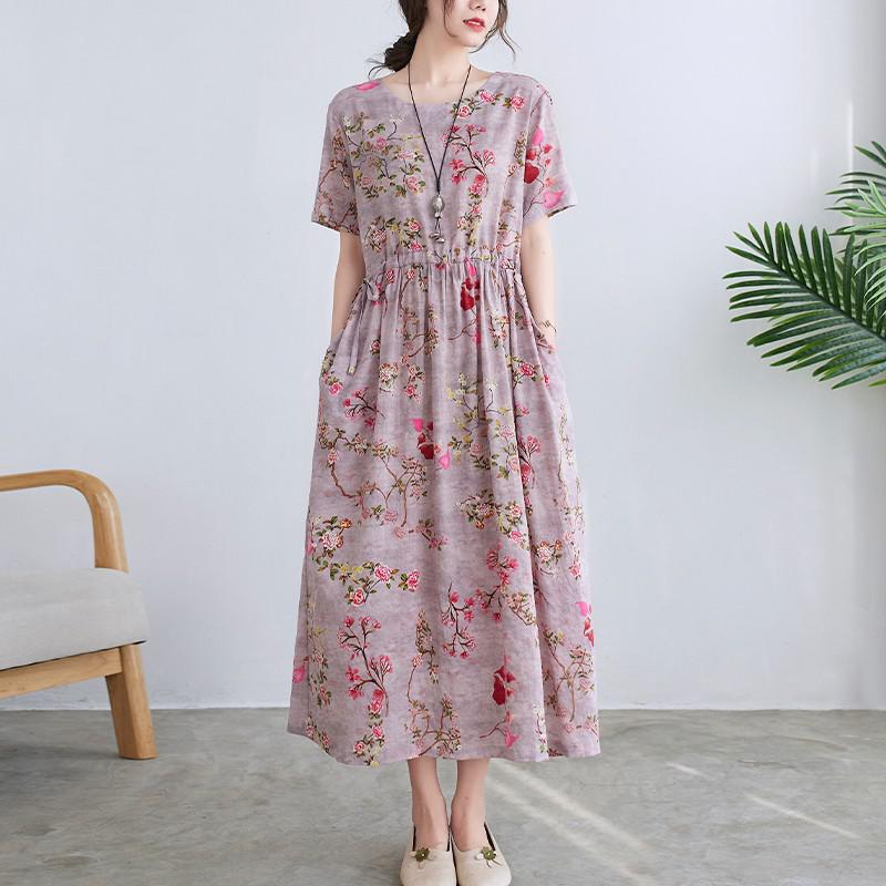 Elegant Summer Vintage Floral Loose Casual Dress - Try Modest Limited 
