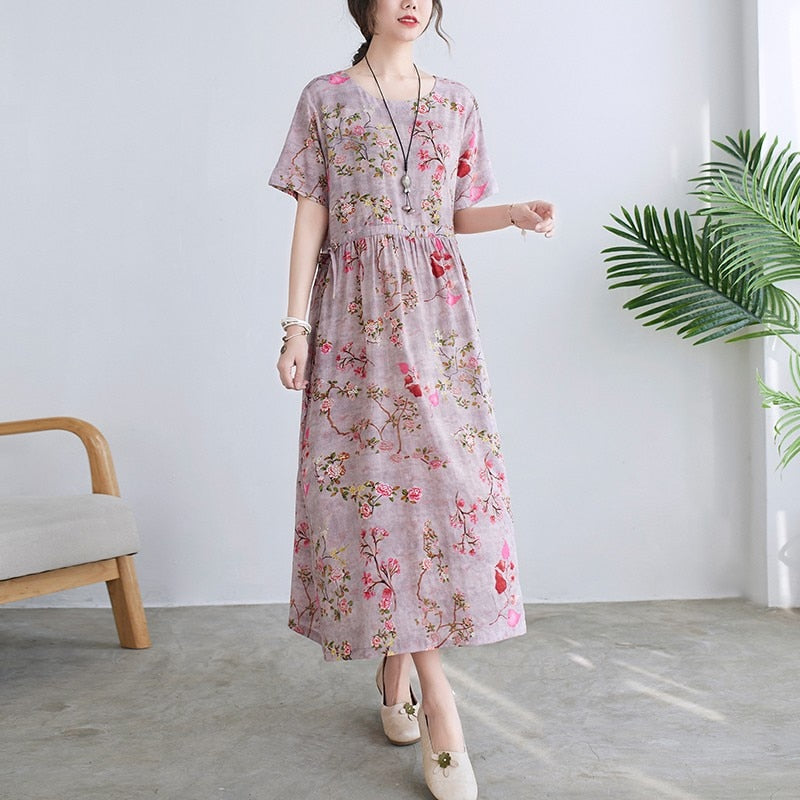 Elegant Summer Vintage Floral Loose Casual Dress - Try Modest Limited 