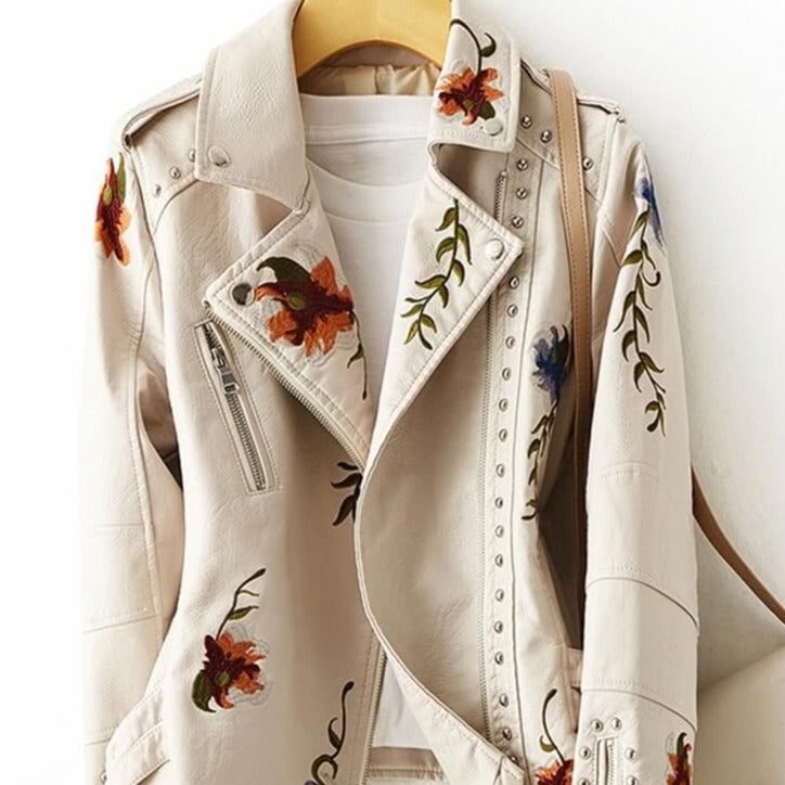 Embroidered Fuax Leather Jacket Try Modest Limited 