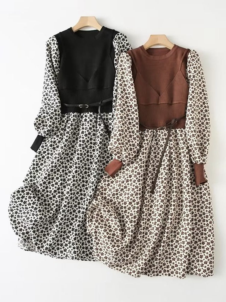 Fall dress with belt- Sweater full-sleeve Dress Try Modest Limited 