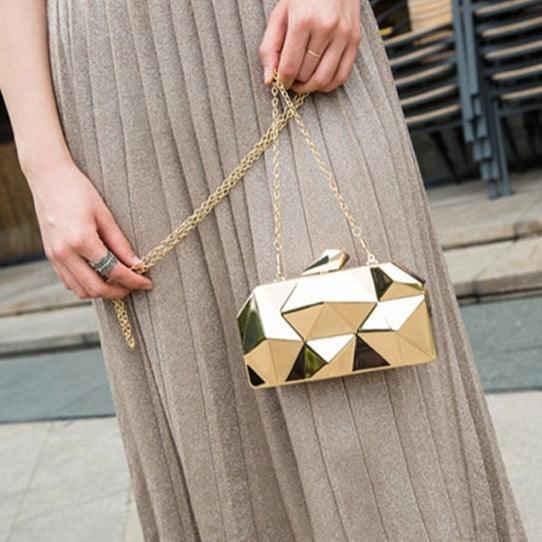 Gold Geometric Evening Clutch for wedding/parties - Try Modest Limited 