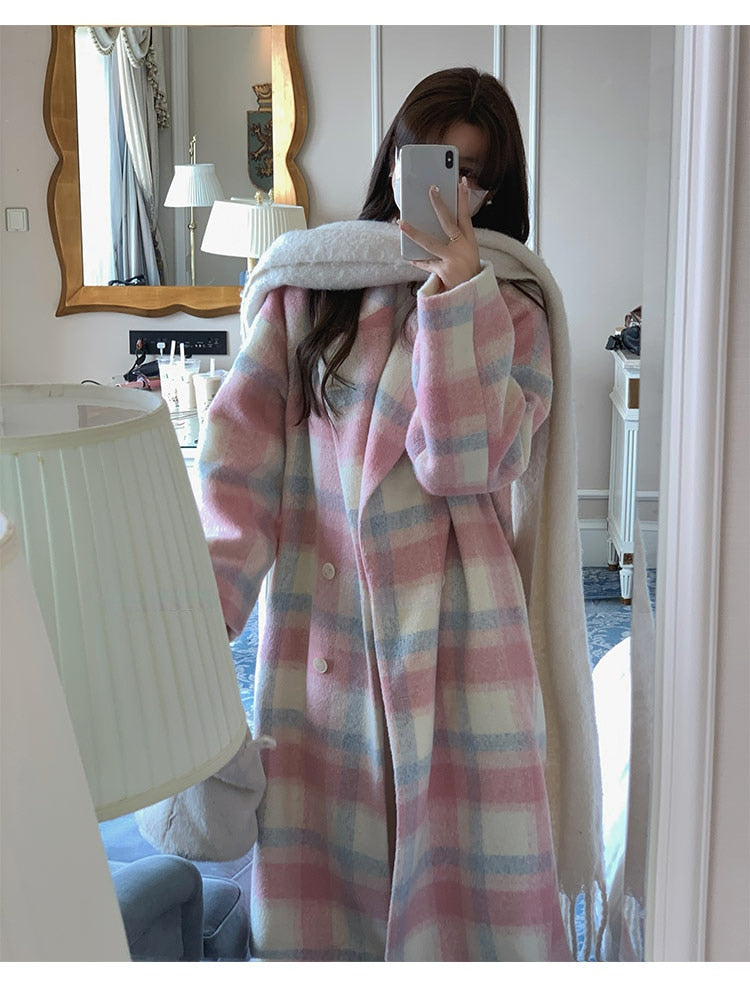 Gorgeous Rainbow woolen Women's long coat Korean style - Try Modest Limited 
