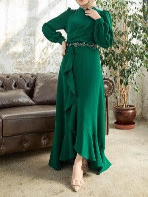 Green Flared modest evening dress - Try Modest Limited 